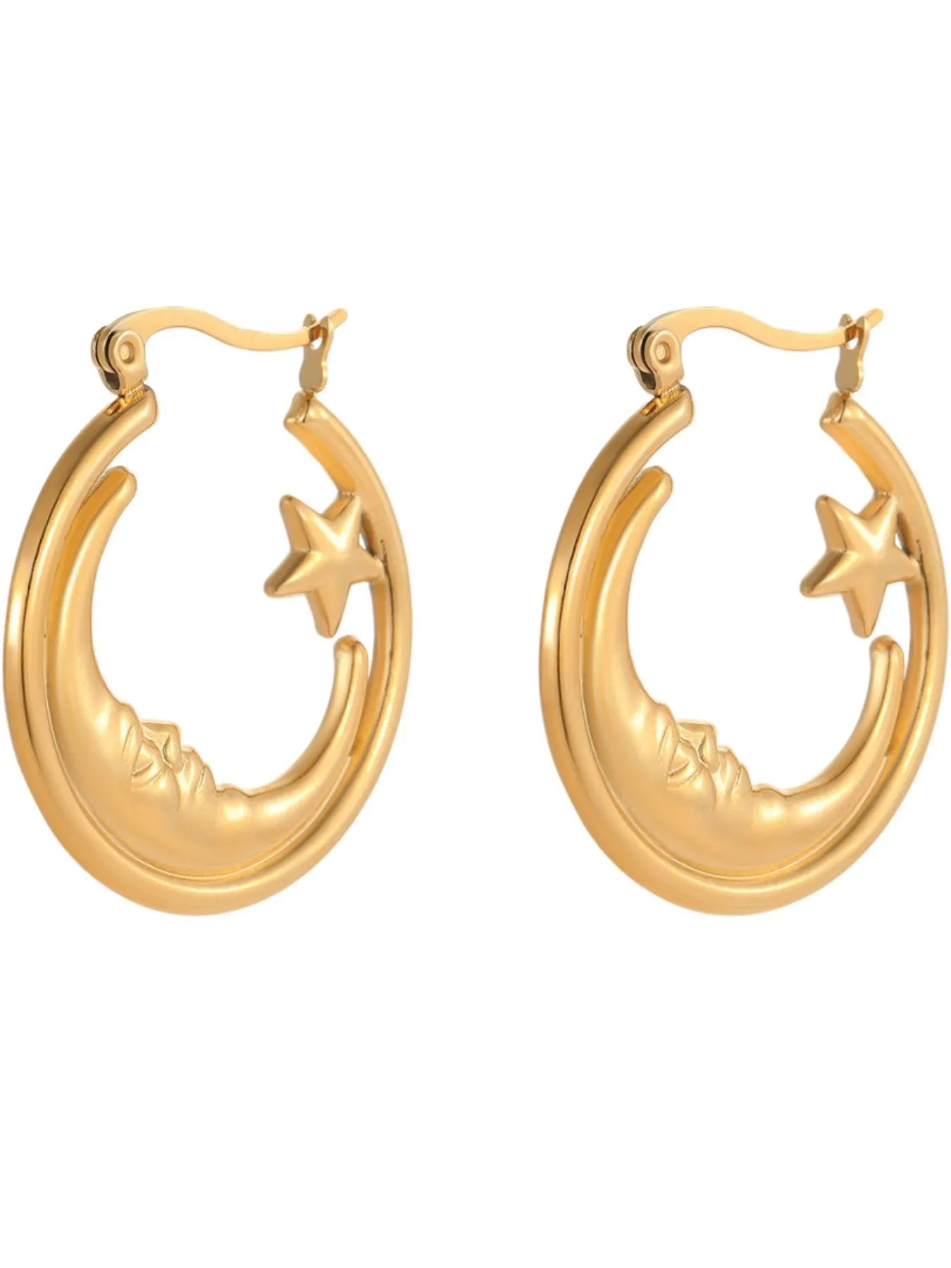 18K Gold - Plated Crescent Moon Star Hoop Earrings - Goddess Vibes