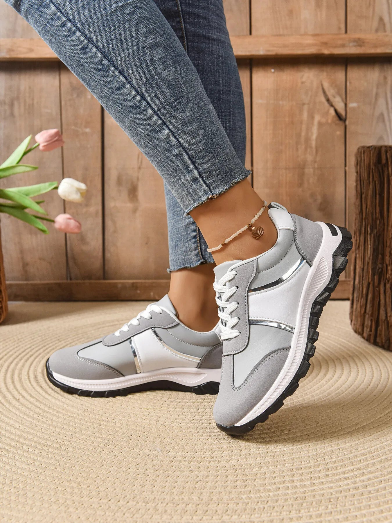 Contrast Lace Up Sneakers - Goddess Vibes
