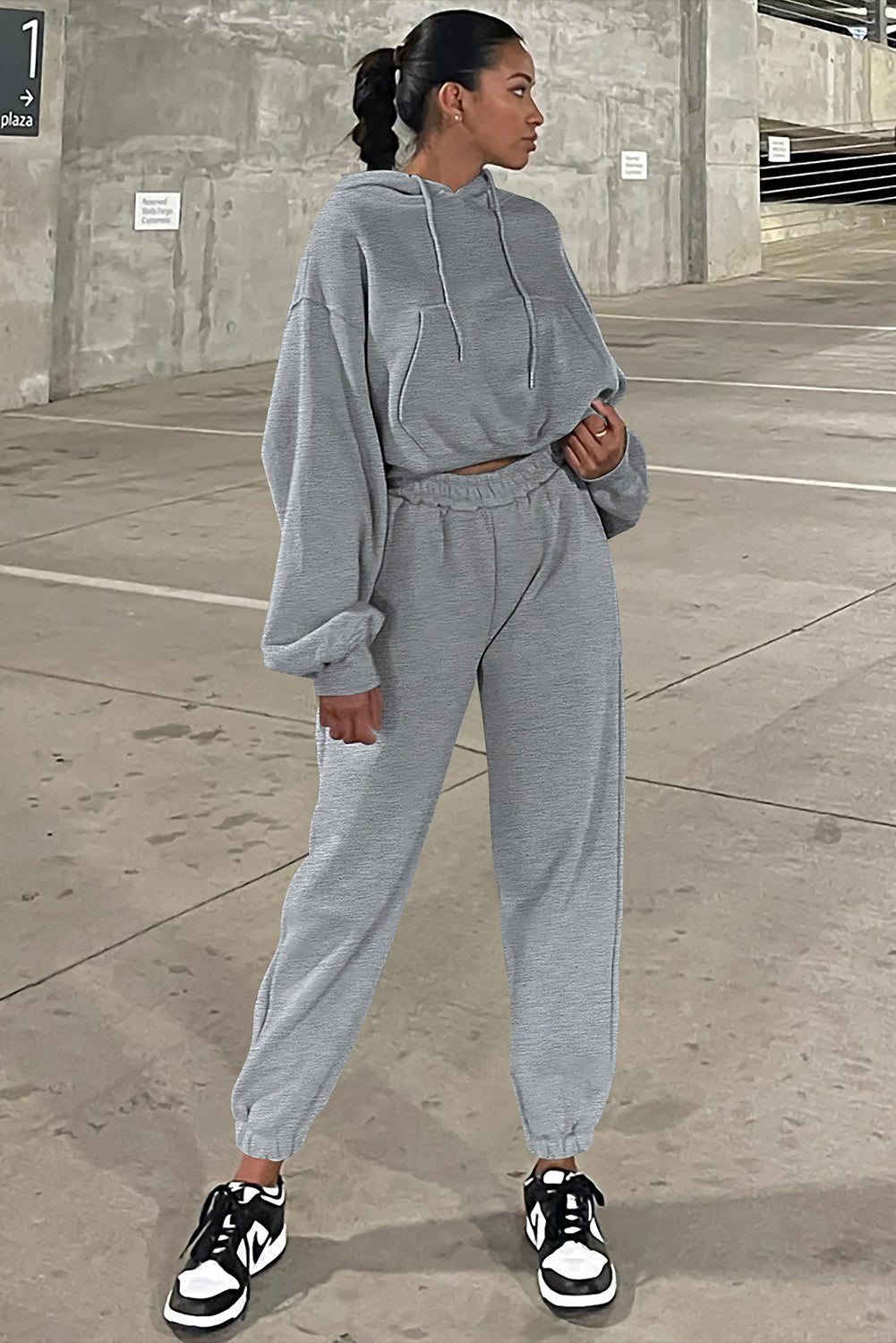 Gray Solid Drop Shoulder Hoodie and Joggers Activewear Set - Goddess Vibes