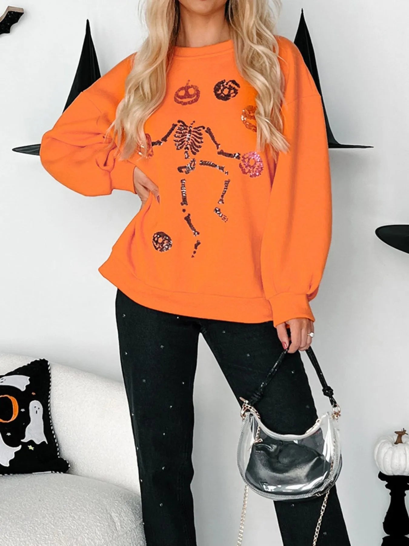 Halloween Skeleton Pumpkin Sweatshirt - Goddess Vibes