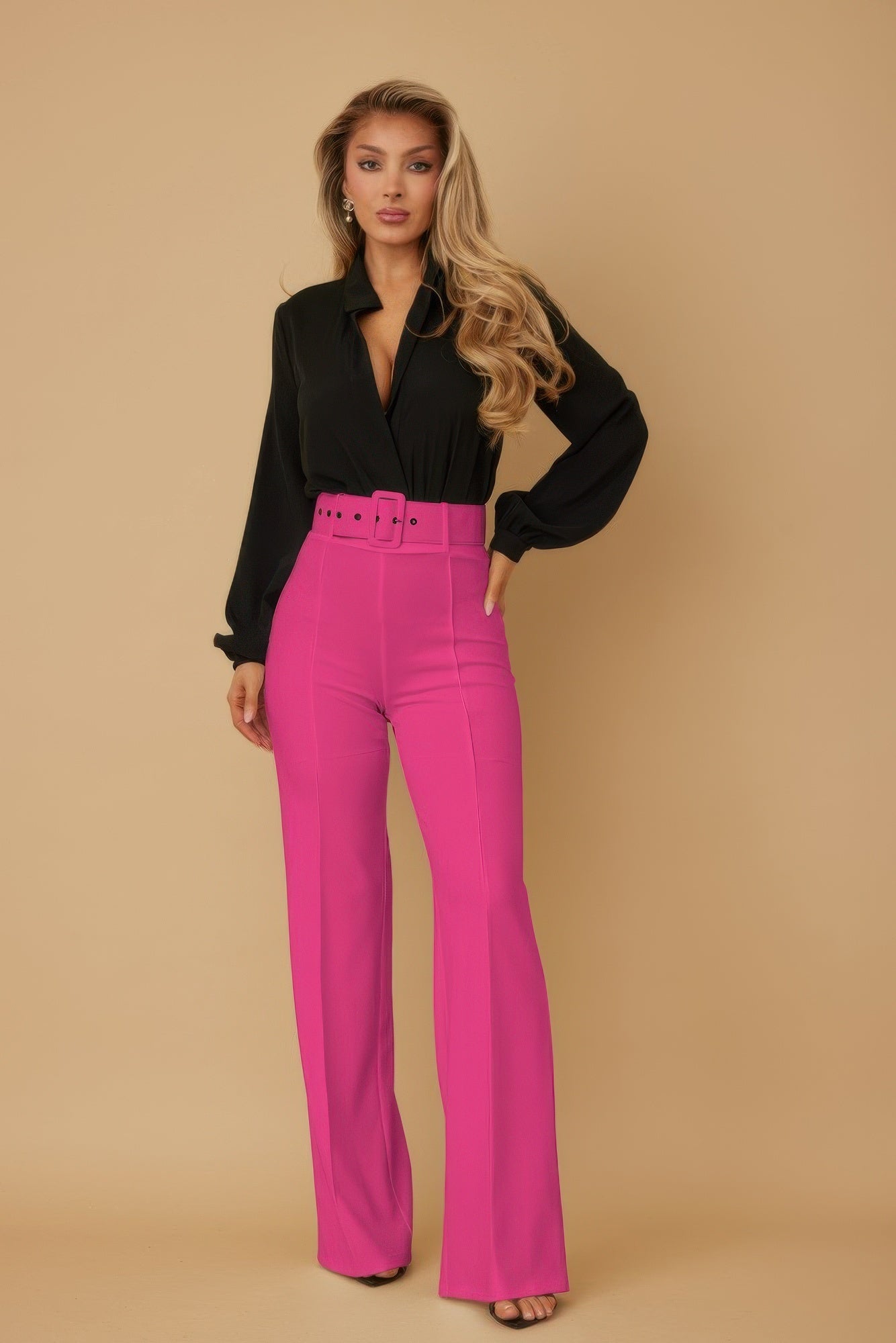 High Waist Pants With Buckle Belt - Goddess Vibes