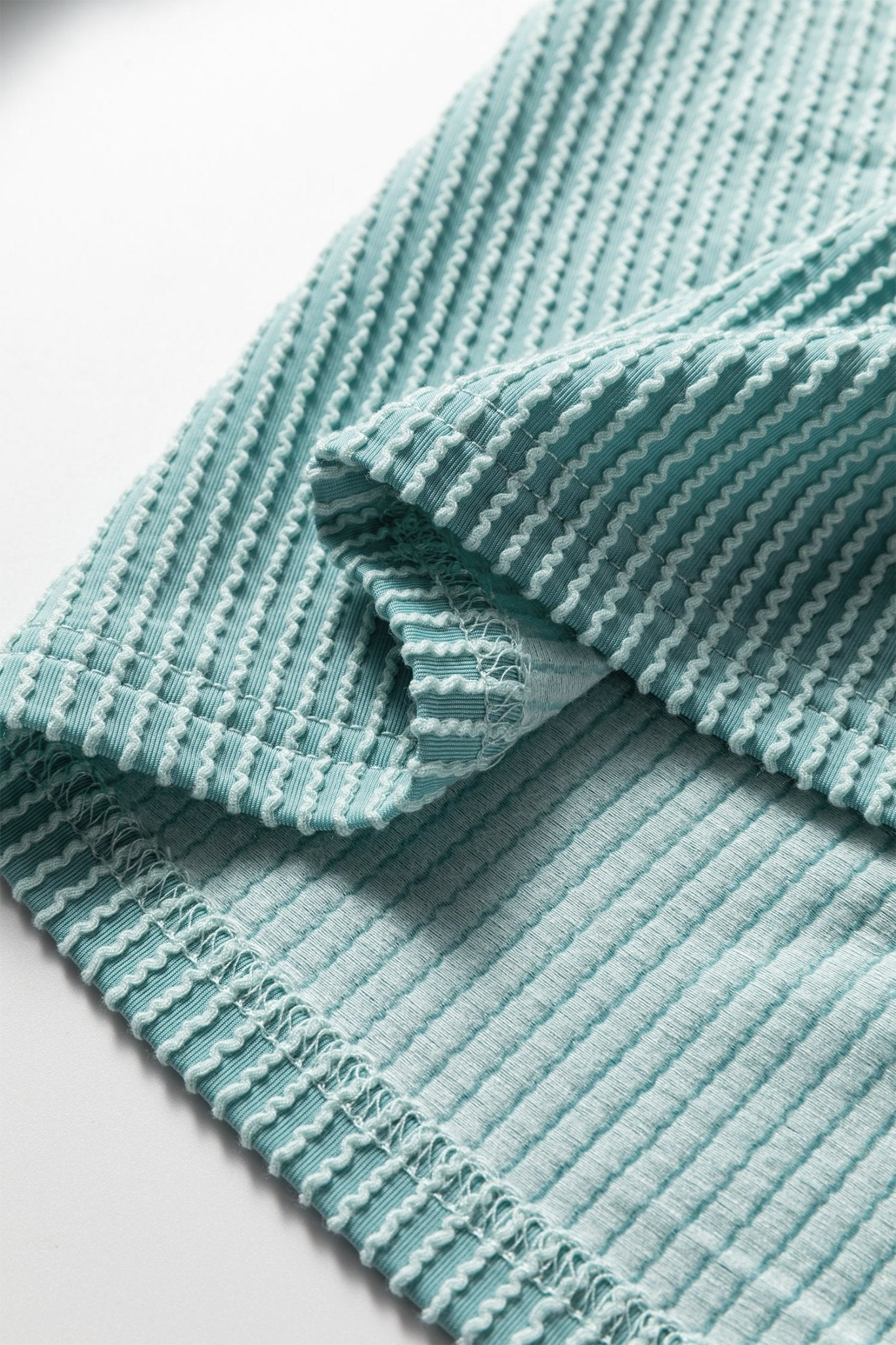 Light Blue Oversized Twist Ribbed Collared Henley Top with Roll up Sleeve - Crowned Energy CO.