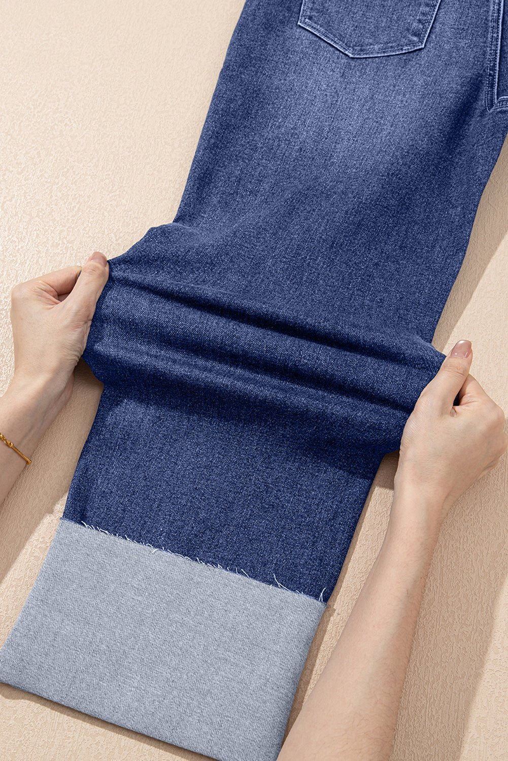 Real Teal Folded Cuffs Distressed Straight High Waist Jeans - Goddess Vibes