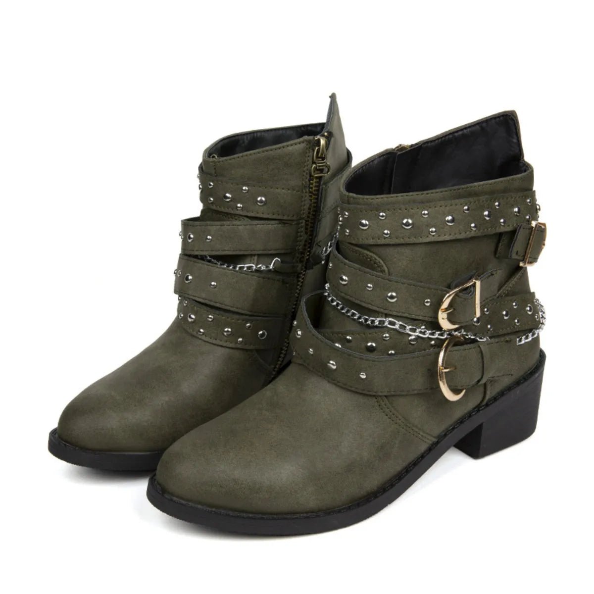 Round Toe Block Heels Boots - Goddess Vibes