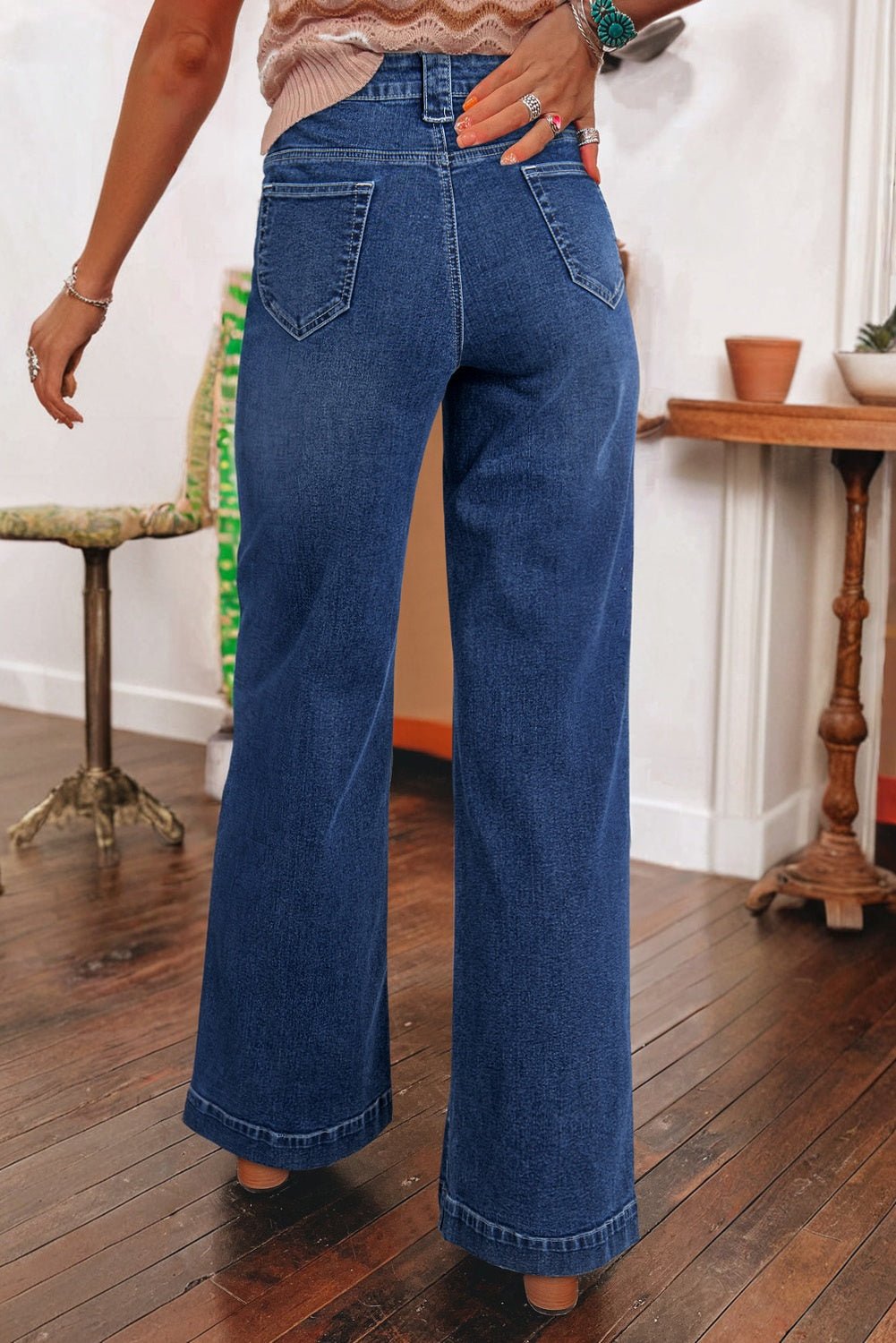 Sail Blue Wide Leg Pocketed High Waist Jeans - Goddess Vibes
