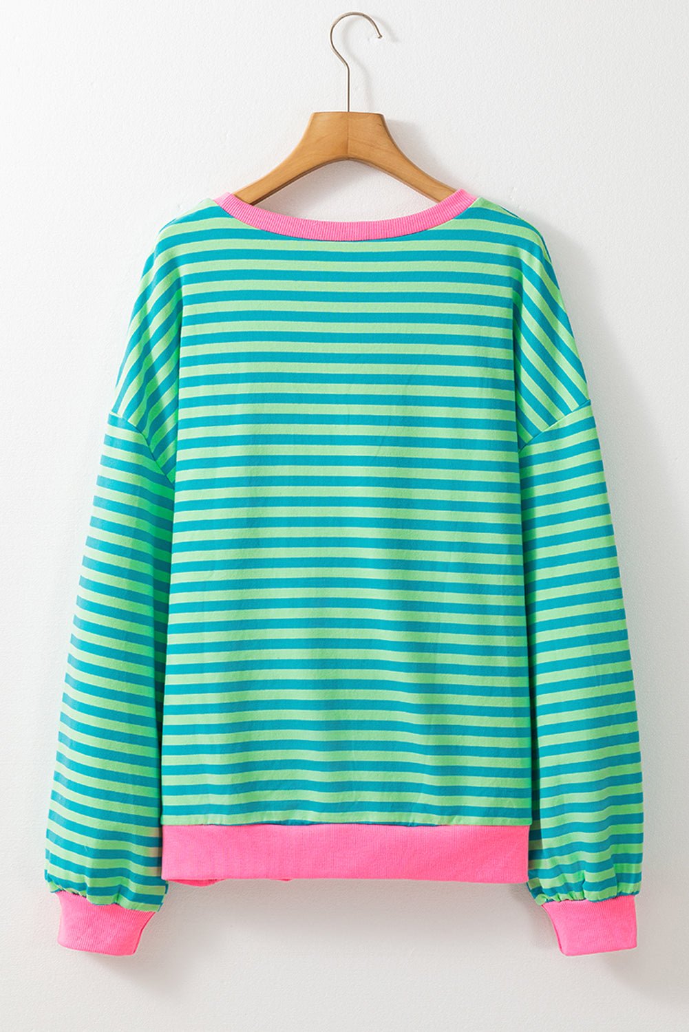 Sky Blue Stripe Oversized Contrast Trim Pullover Sweatshirt - Goddess Vibes