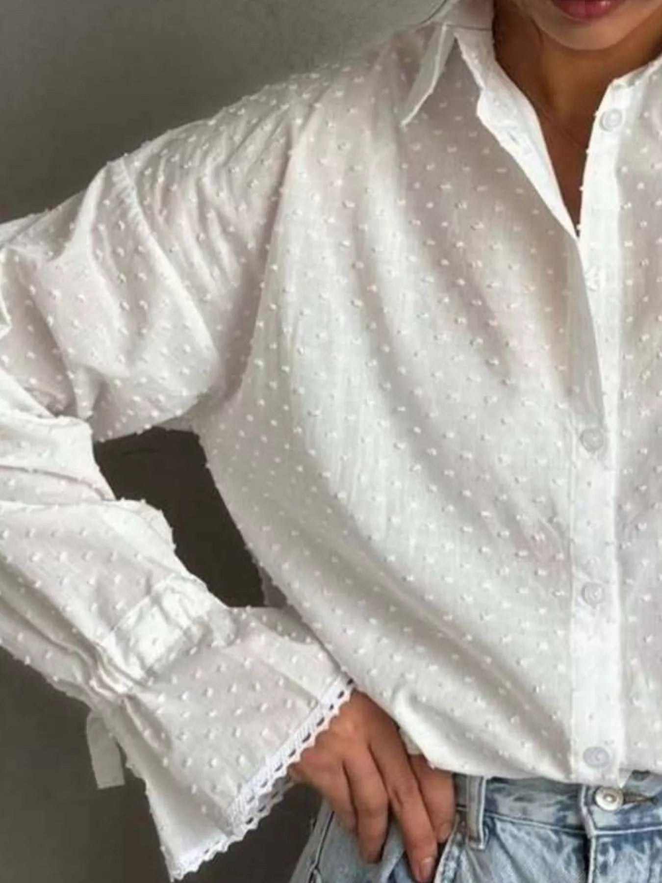 Swiss Dot Flounce Sleeve Shirt - Goddess Vibes