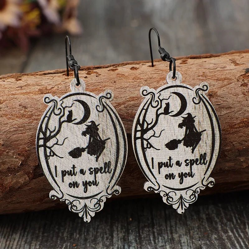 Witch Wooden Dangle Earrings - Goddess Vibes