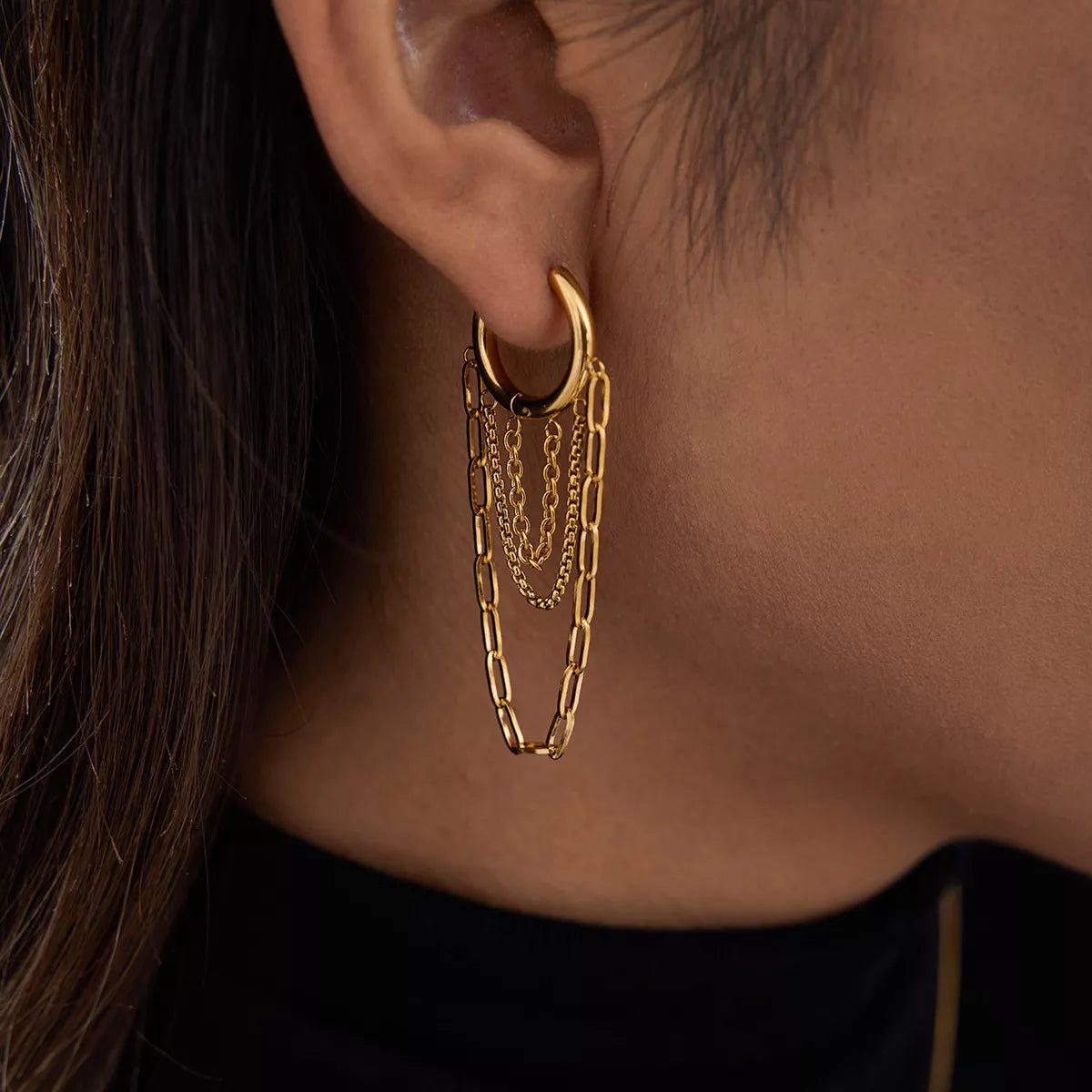 18K Gold - Plated Chain Hoop Earrings - Goddess Vibes