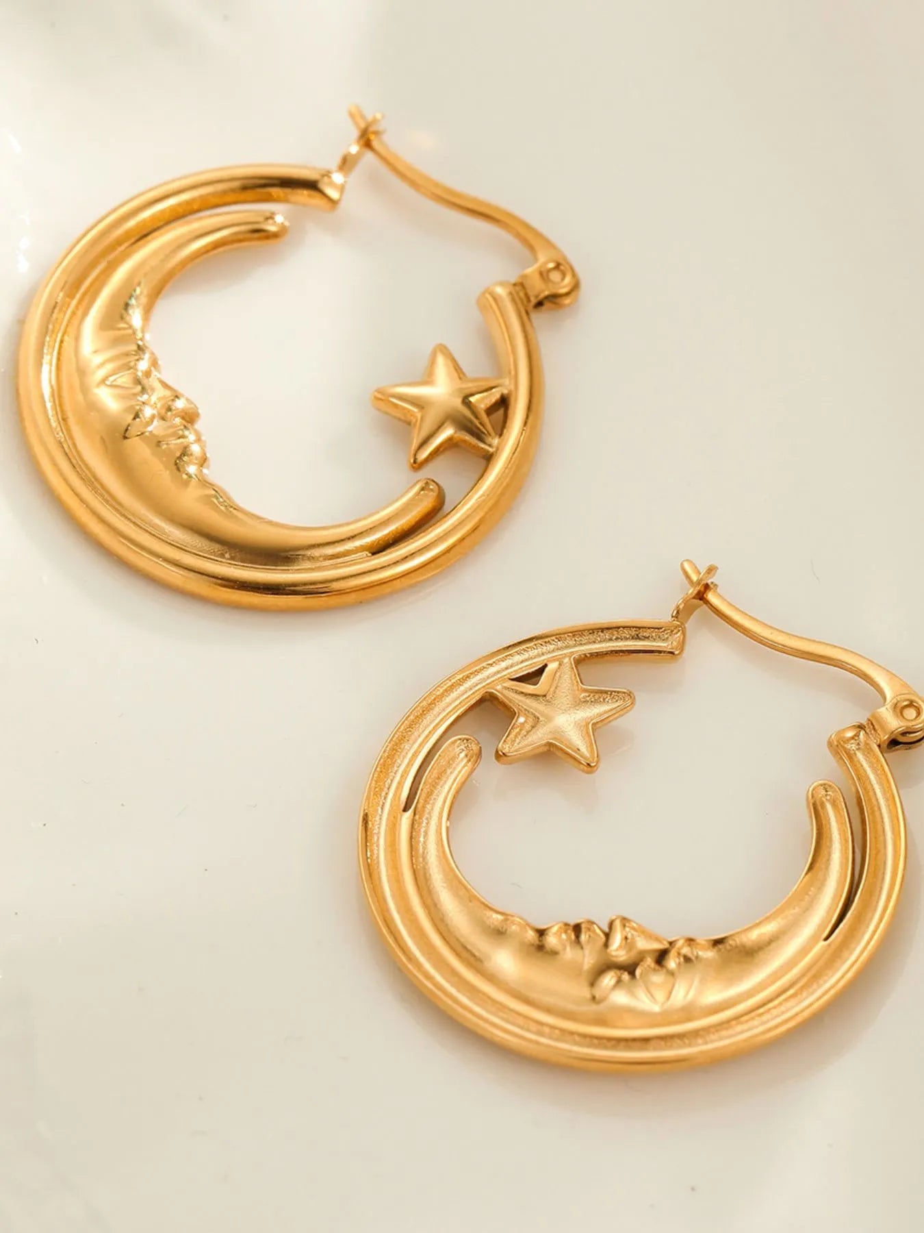 18K Gold - Plated Crescent Moon Star Hoop Earrings - Goddess Vibes