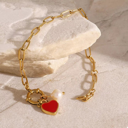 18K Gold - Plated Heart Charm Bracelet - Goddess Vibes