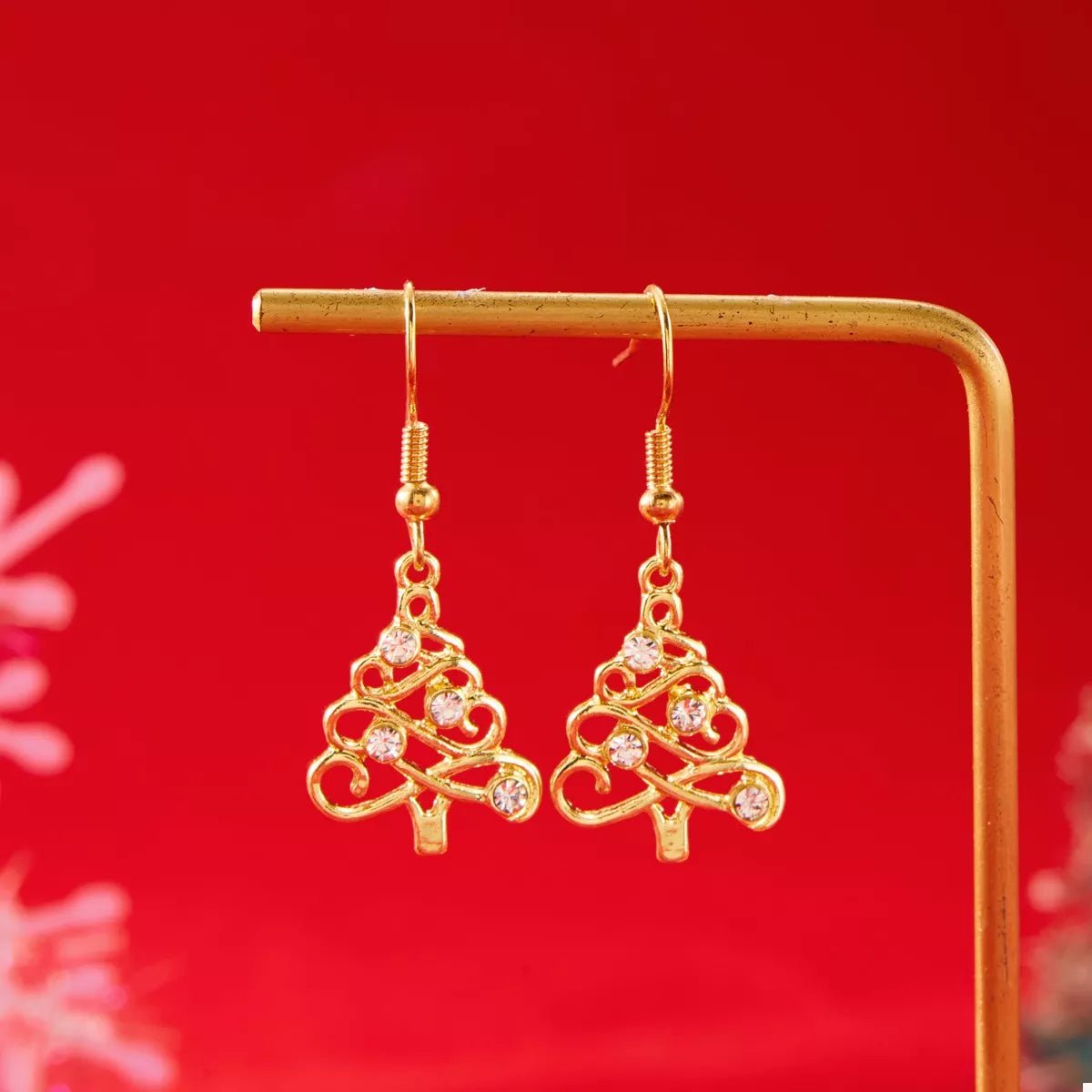 18K Gold - Plated Rhinestone Christmas Tree Dangle Earrings - Goddess Vibes