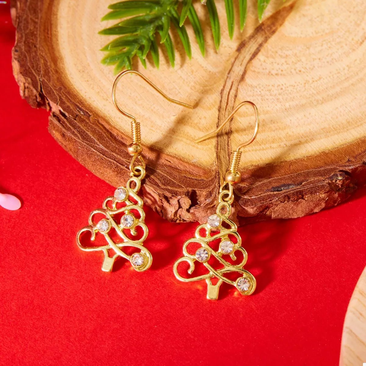 18K Gold - Plated Rhinestone Christmas Tree Dangle Earrings - Goddess Vibes