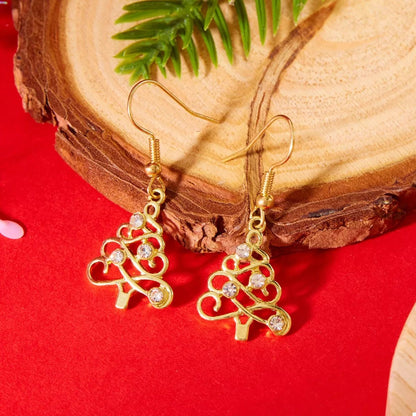 18K Gold - Plated Rhinestone Christmas Tree Dangle Earrings - Goddess Vibes
