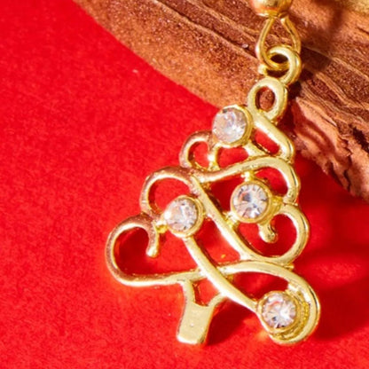 18K Gold - Plated Rhinestone Christmas Tree Dangle Earrings - Goddess Vibes