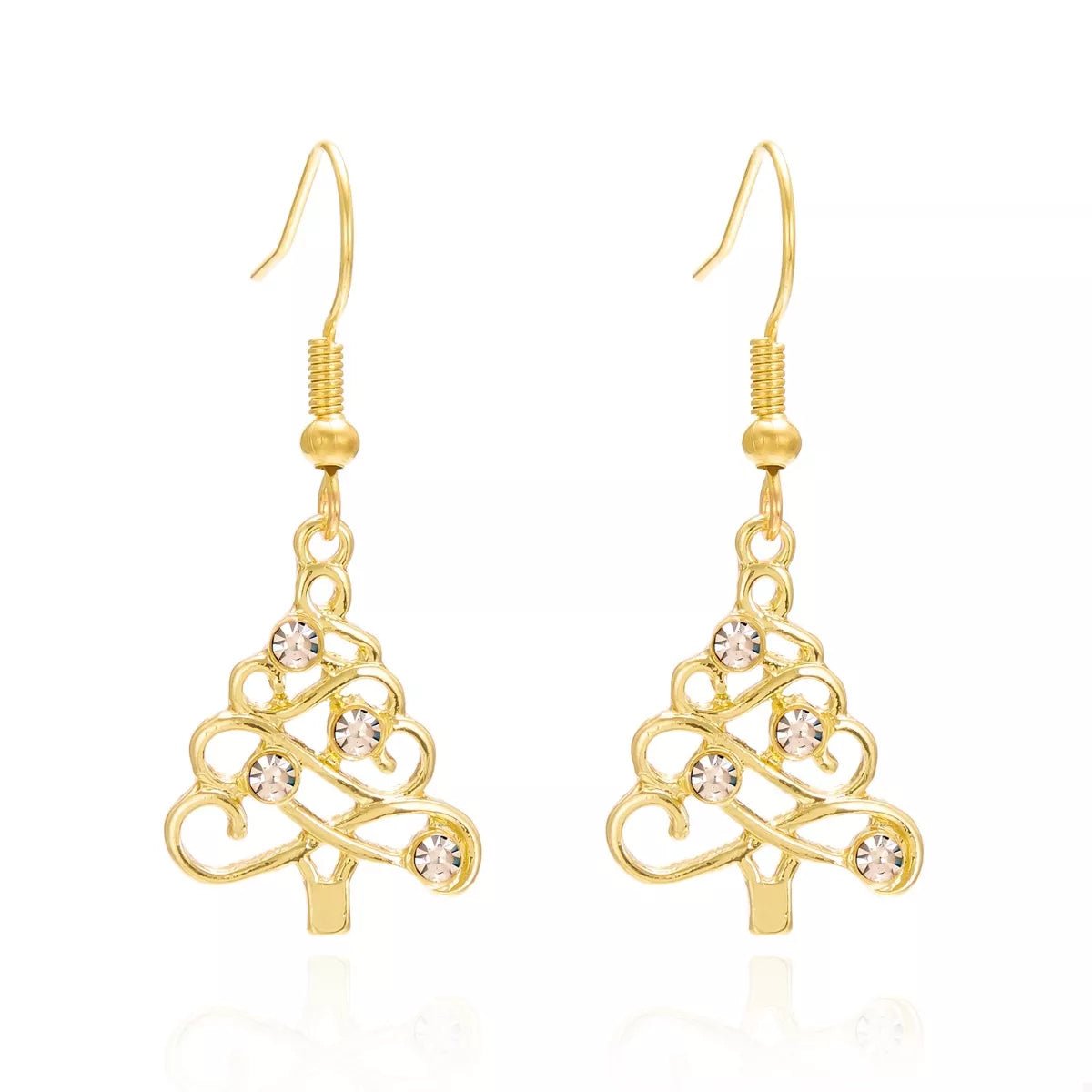 18K Gold - Plated Rhinestone Christmas Tree Dangle Earrings - Goddess Vibes