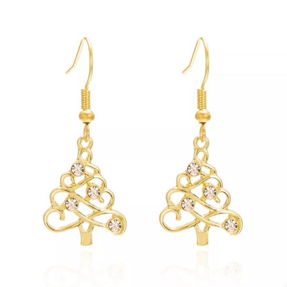 18K Gold - Plated Rhinestone Christmas Tree Dangle Earrings - Goddess Vibes