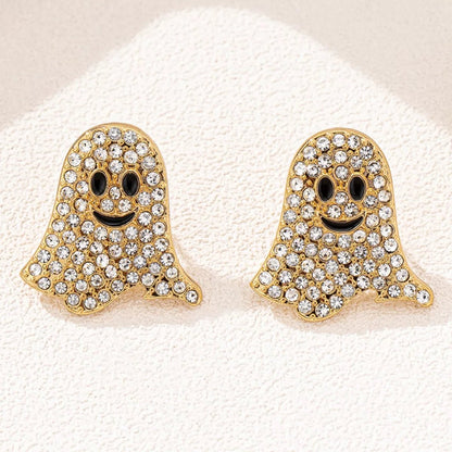 18K Gold - Plated Rhinestone Halloween Ghost Earrings - Goddess Vibes