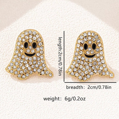 18K Gold - Plated Rhinestone Halloween Ghost Earrings - Goddess Vibes