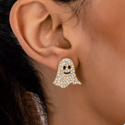 18K Gold - Plated Rhinestone Halloween Ghost Earrings - Goddess Vibes