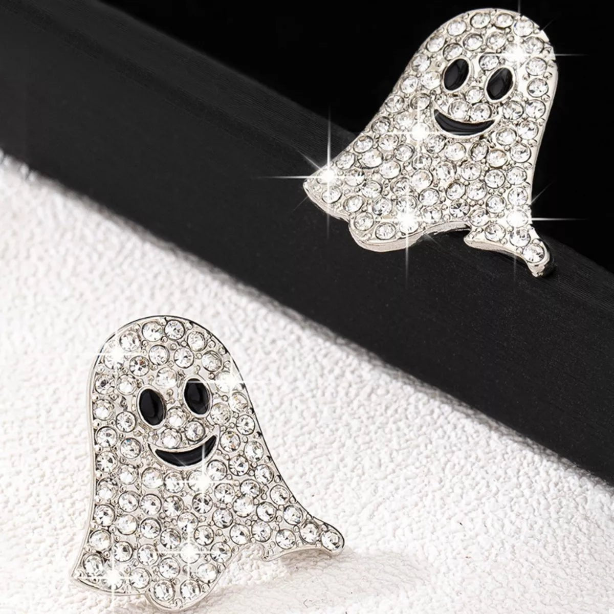 18K Gold - Plated Rhinestone Halloween Ghost Earrings - Goddess Vibes