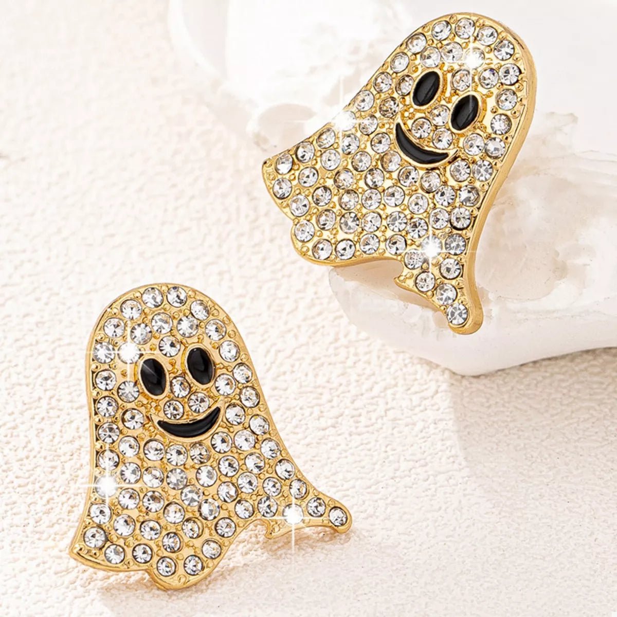 18K Gold - Plated Rhinestone Halloween Ghost Earrings - Goddess Vibes