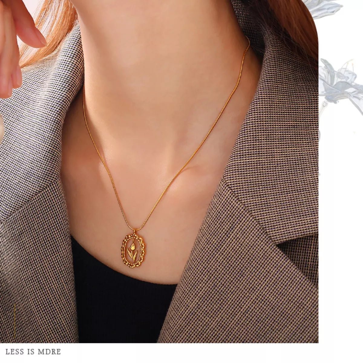 18K Gold - Plated Stainless Steel Flower Pendant Necklace - Goddess Vibes