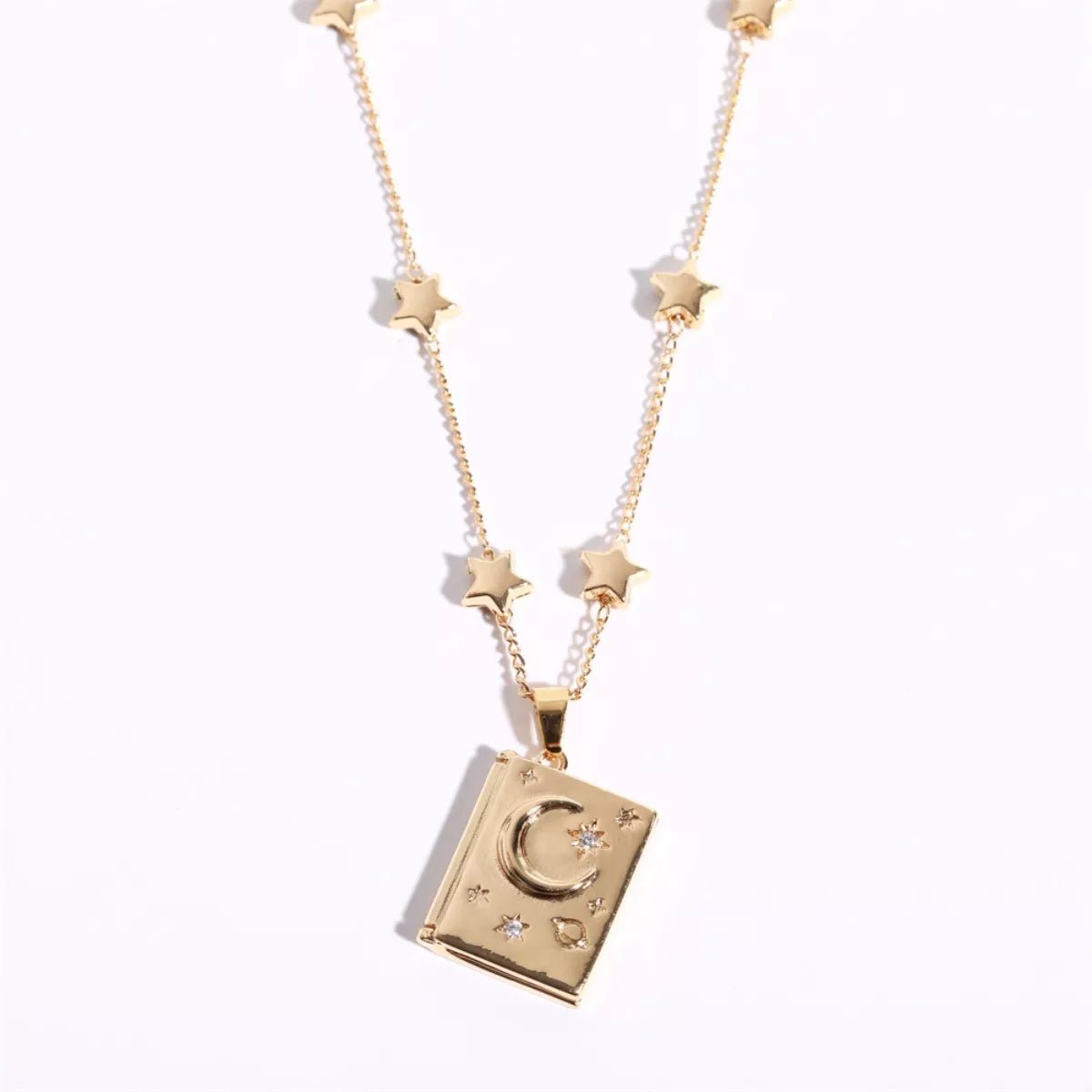 18K Gold - Plated Star Moon Zircon Lock Necklace - Goddess Vibes