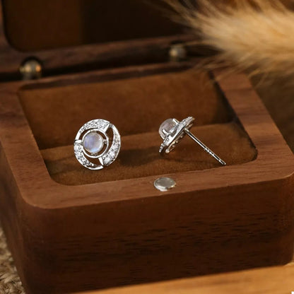925 Sterling Silver Moonstone Stud Earrings - Goddess Vibes