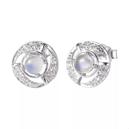 925 Sterling Silver Moonstone Stud Earrings - Goddess Vibes