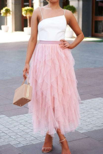 A Line Long Tulle Tiered Skirts - Goddess Vibes