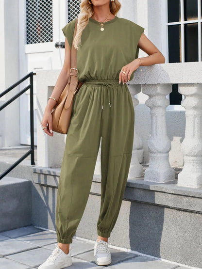Backless Drawstring Waist Jumpsuit - Goddess Vibes