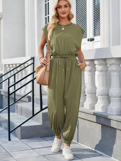 Backless Drawstring Waist Jumpsuit - Goddess Vibes