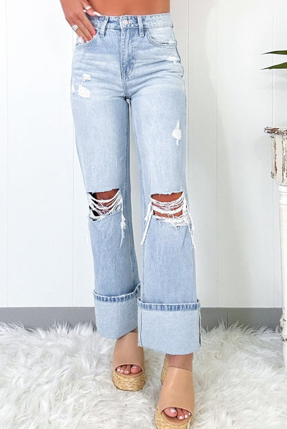 Beau Blue Light Wash Distressed Straight Jeans - Goddess Vibes