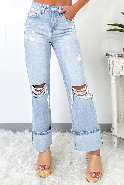 Beau Blue Light Wash Distressed Straight Jeans - Goddess Vibes