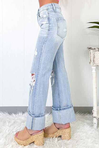 Beau Blue Light Wash Distressed Straight Jeans - Goddess Vibes