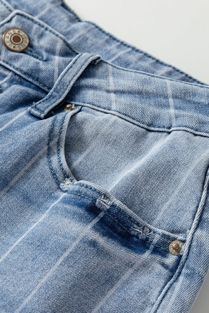 Beau Blue Multi Buttons Pinstripe Wide Leg Jeans - Goddess Vibes