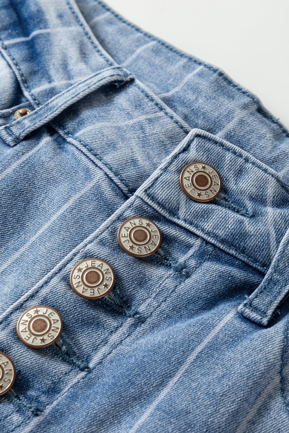 Beau Blue Multi Buttons Pinstripe Wide Leg Jeans - Goddess Vibes