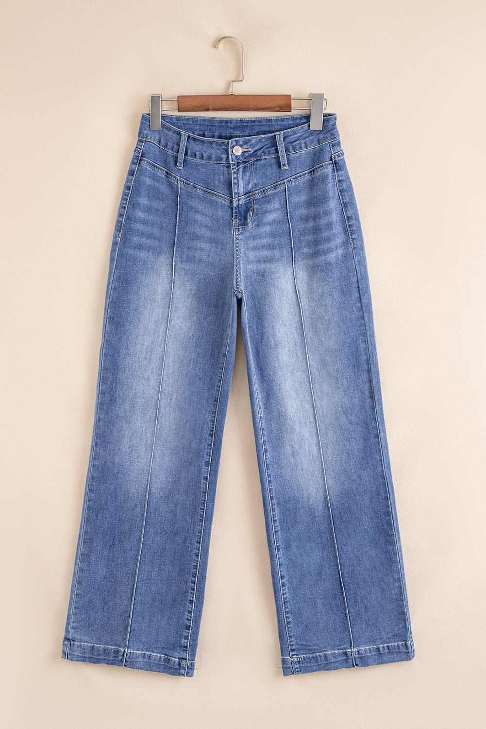 Beau Blue Tailored Center Seam Detail Straight Loose High Rise Jeans - Goddess Vibes