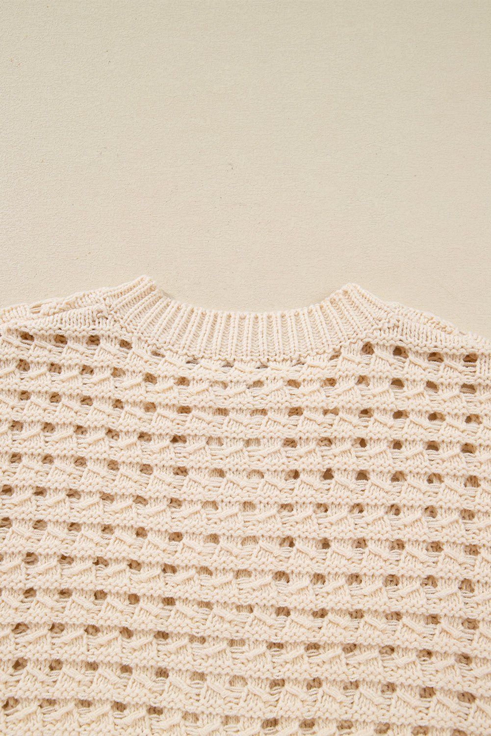 Beige Hollowed Pattern Knit Zip Up Drop Shoulder Sweater Cardigan - Goddess Vibes