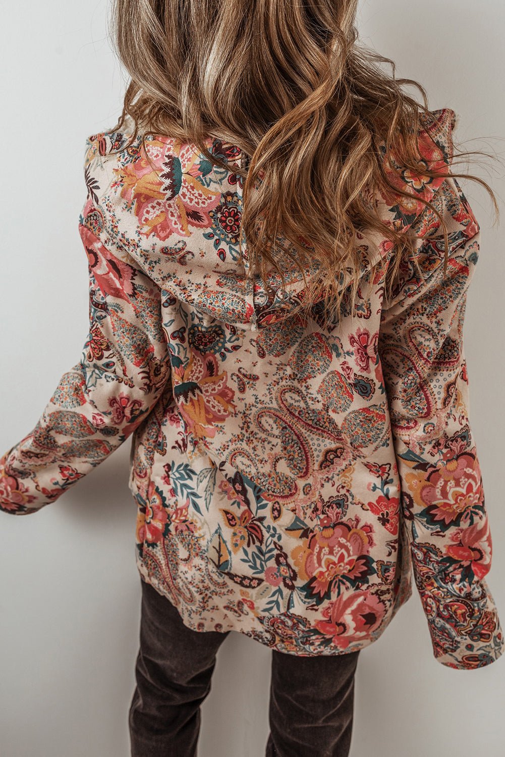 Beige Vintage Paisley Floral Printed Sherpa Lined Hooded Jacket - Goddess Vibes