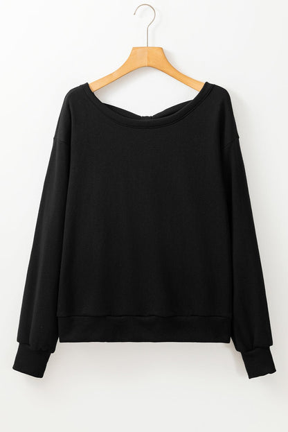 Black Bowknot Dewback Round Neck Sweatshirt - Goddess Vibes