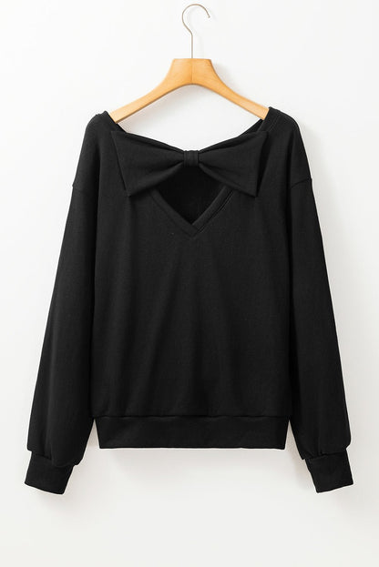 Black Bowknot Dewback Round Neck Sweatshirt - Goddess Vibes