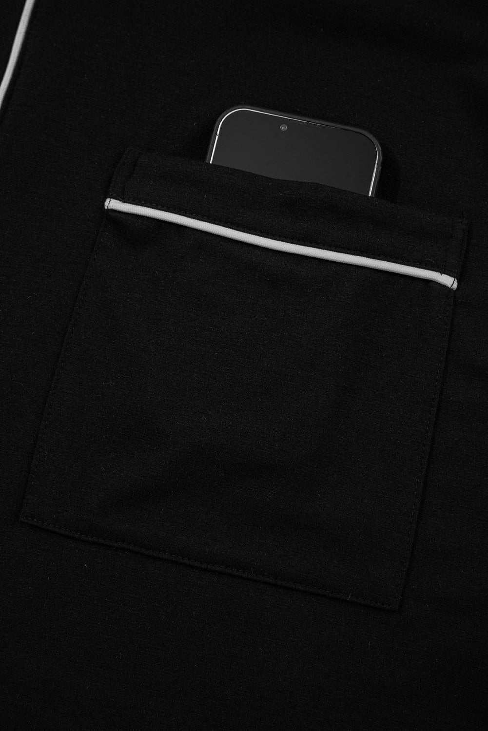 Black Contrast Trim Hooded Lounge Cardigan and Pants Set - Crowned Energy CO.