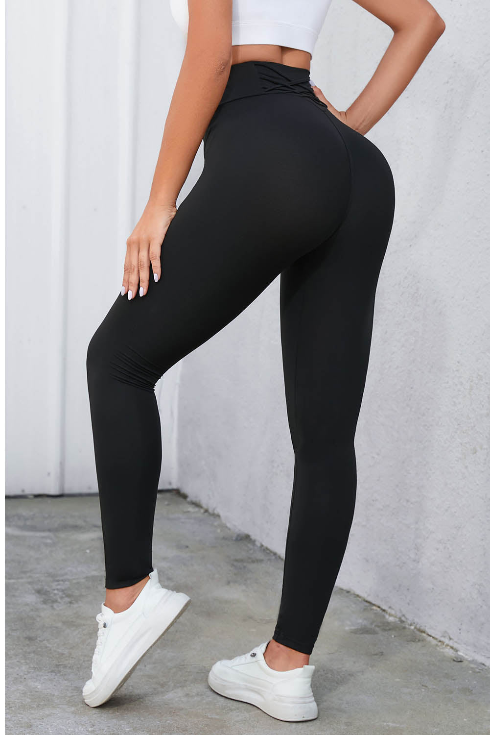 Black Criss Cross Tummy Control High Waist Leggings - Goddess Vibes