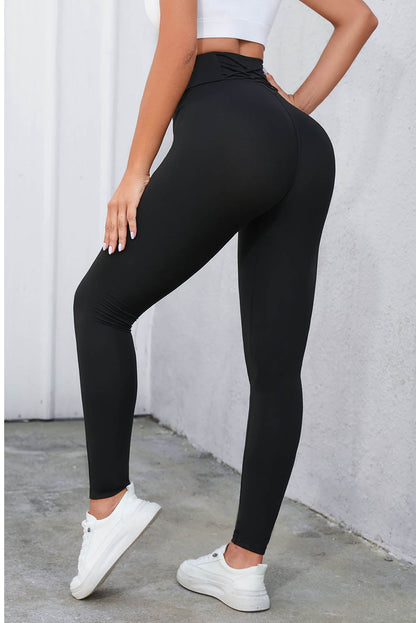 Black Criss Cross Tummy Control High Waist Leggings - Goddess Vibes