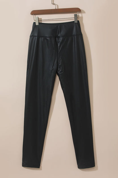 Black Faux Leather Skinny Leggings - Crowned Energy CO.