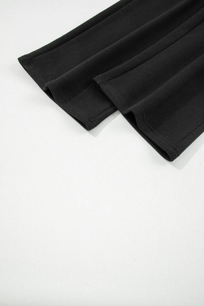 Black Fleece Lined Leopard Drawstring Elastic Waist Solid Pants - Crowned Energy CO.