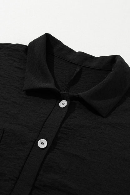 Black Half Button Collared Loose Romper - Goddess Vibes