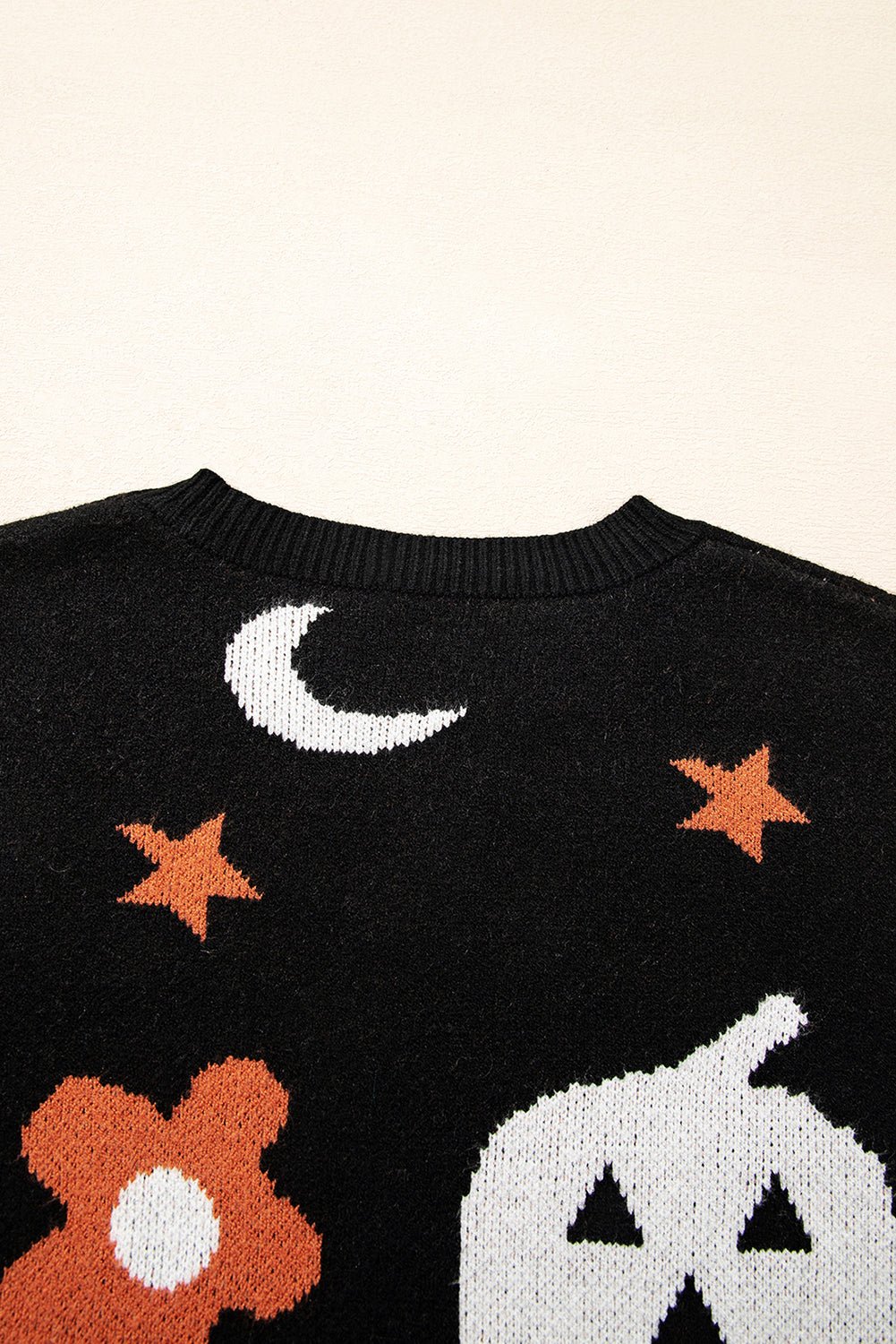 Black Halloween Mythical Night Pattern Drop Shoulder Sweater - Goddess Vibes